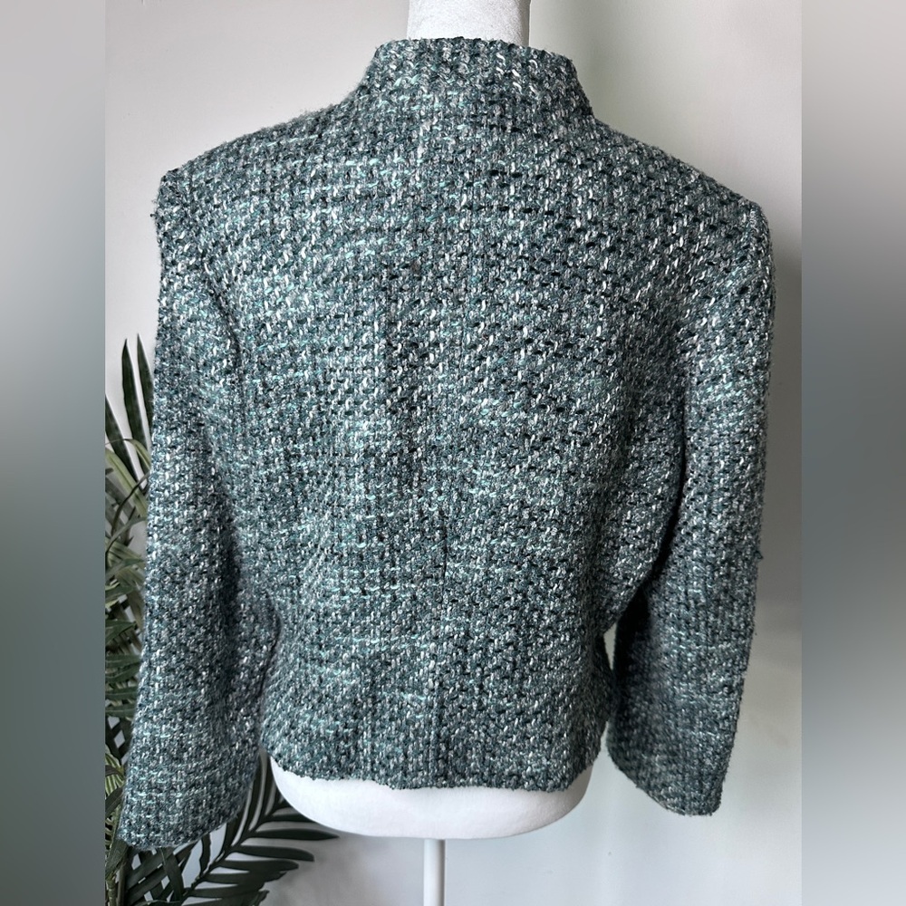 Alfani Petite Teal Blend Wool Career Blazer Zip Front Bolero Jacket size 12P - Picture 3 of 4